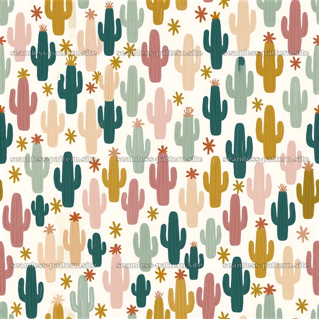 Colorful cactus design in a seamless pattern layout — seamless tileable pattern