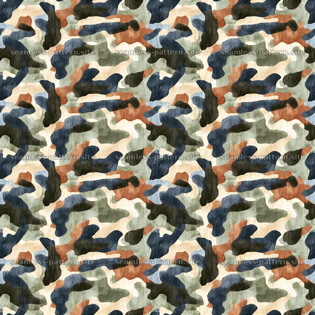 Watercolor camouflage shapes seamless pattern in muted colors — seamless tileable pattern