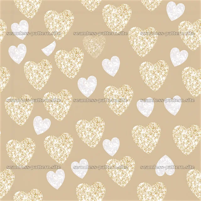Gold and White Glitter Heart Seamless Pattern — seamless tileable pattern