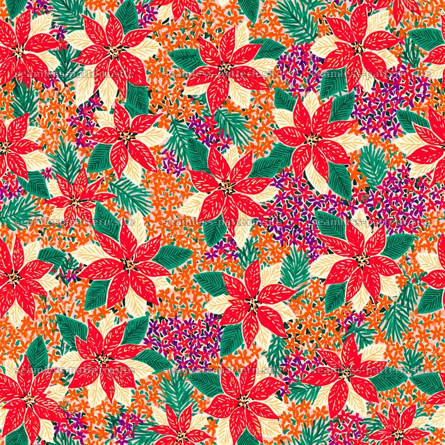 Colorful Poinsettia and Foliage Seamless Pattern — seamless tileable pattern