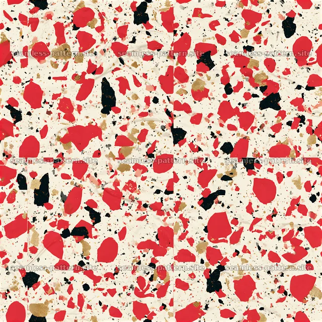 Celebration confetti black red gold repeat pattern creating joyful scenes — seamless tileable pattern