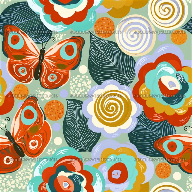 Colorful floral and butterfly seamless pattern design — seamless tileable pattern