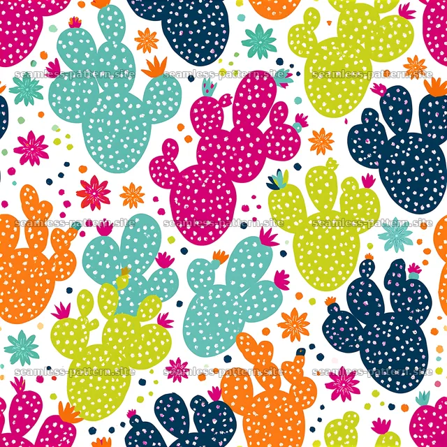 Colorful Cactus Seamless Pattern with Flowers — seamless tileable pattern