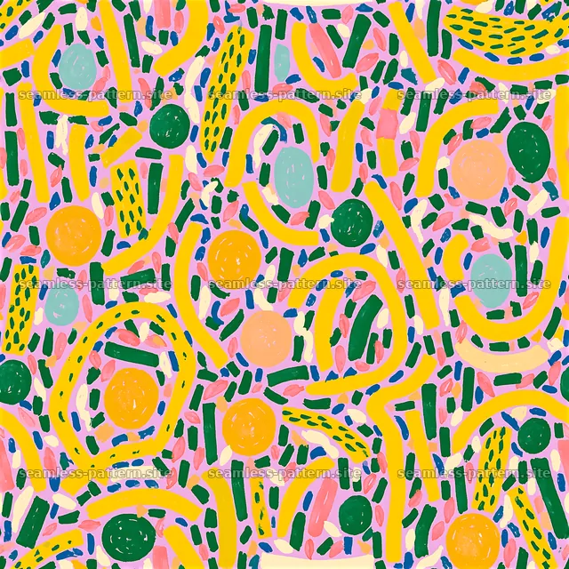Colorful abstract pattern with playful shapes and dots — seamless tileable pattern
