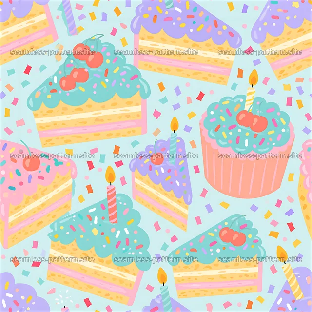 Colorful birthday cake and cupcake seamless pattern design — seamless tileable pattern