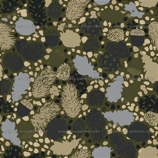 Diverse natural motifs in earthy colors create a seamless pattern — seamless tileable pattern