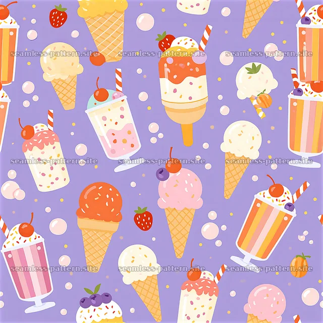 Colorful ice cream seamless pattern with cones and cups — seamless tileable pattern