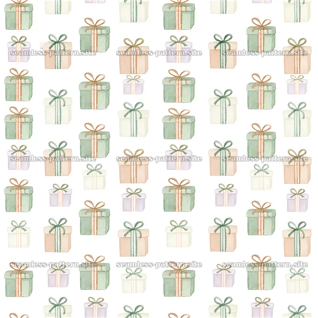 Watercolor Gift Box Seamless Pattern with Striped Ribbons — seamless tileable pattern