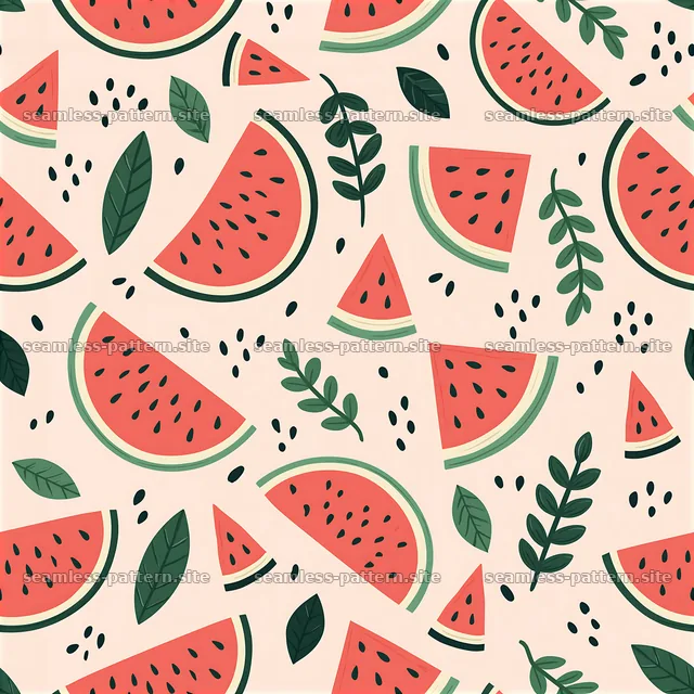 Cute watermelon seamless pattern design with leaves and seeds — seamless tileable pattern