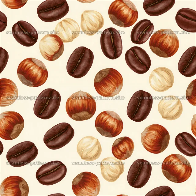 Pattern/seamless coffee beans and hazelnuts pattern in neutral colors — seamless tileable pattern