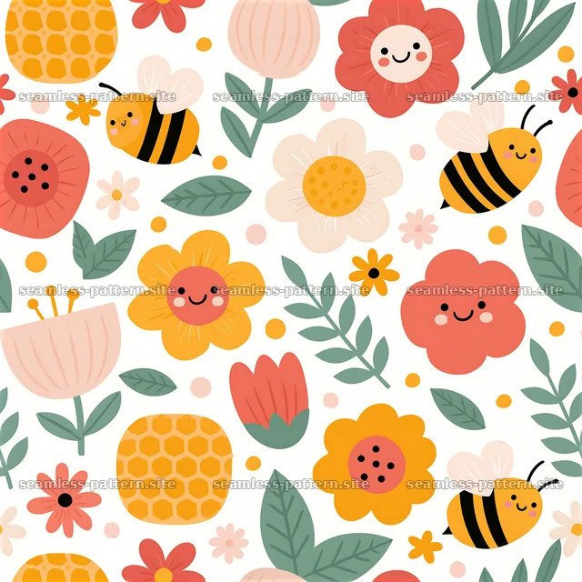 Cute Bee and Flower Nursery Seamless Pattern — seamless tileable pattern