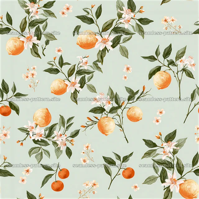 Colorful Citrus and Blossom Botanical Seamless Pattern — seamless tileable pattern