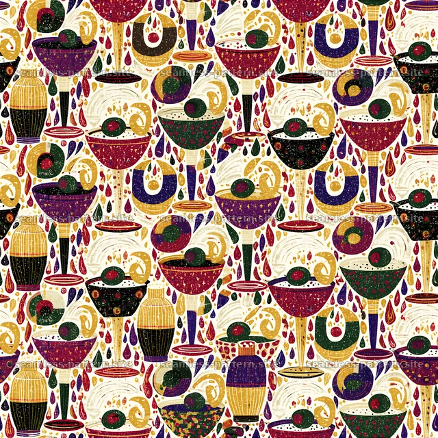 Colorful cocktail glass seamless pattern with playful motifs — seamless tileable pattern