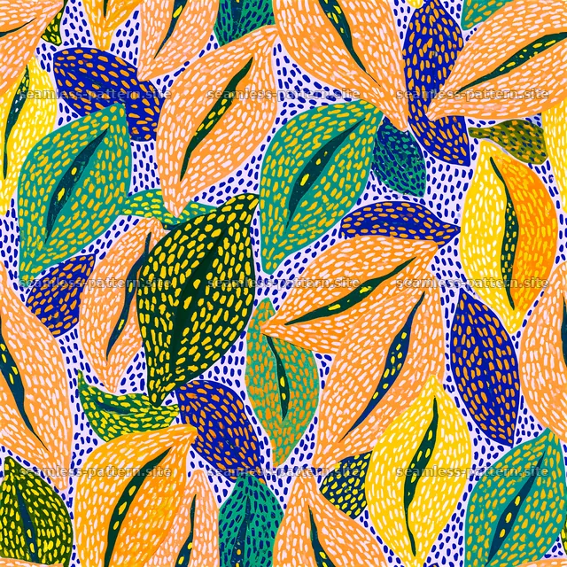 Colorful Leaf Seamless Pattern with Tropical Foliage — seamless tileable pattern