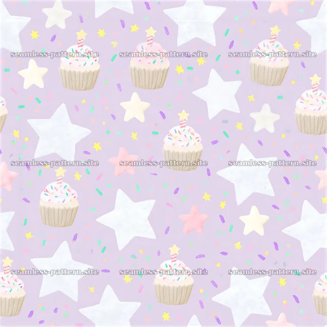 Birthday Cupcakes and Stars Seamless Pattern — seamless tileable pattern