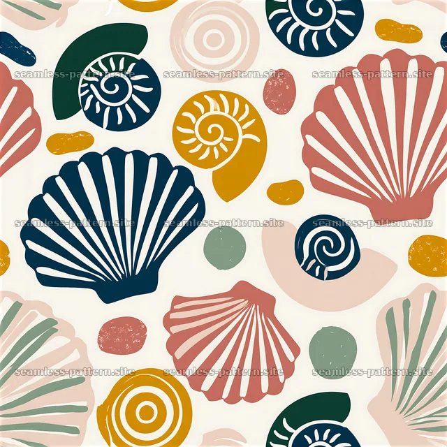 funky shells seamless pattern with colorful shells and shapes — seamless tileable pattern