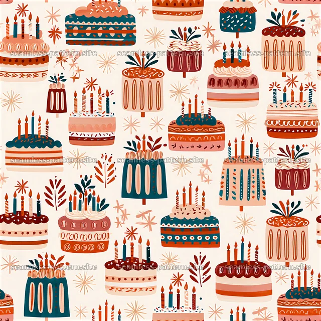 Colorful cake pattern with candles in various designs — seamless tileable pattern