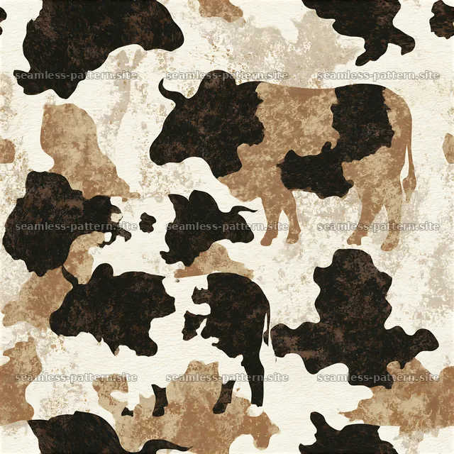 Seamless creamy cowhide repeat pattern with black and brown shapes — seamless tileable pattern