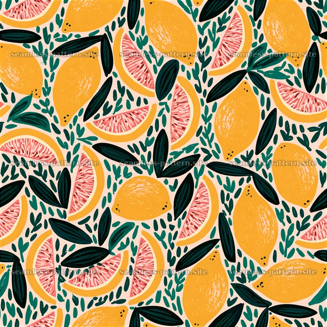 Playful Lemon and Citrus Seamless Pattern — seamless tileable pattern