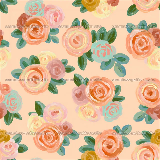 Colorful rose seamless pattern with pastel flowers on light background — seamless tileable pattern