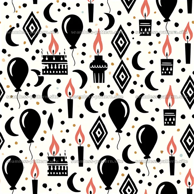 Colorful pattern with balloons, candles, and birthday cakes — seamless tileable pattern