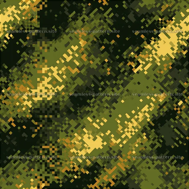 Repeat pixel camouflage pattern in green and yellow shades — seamless tileable pattern