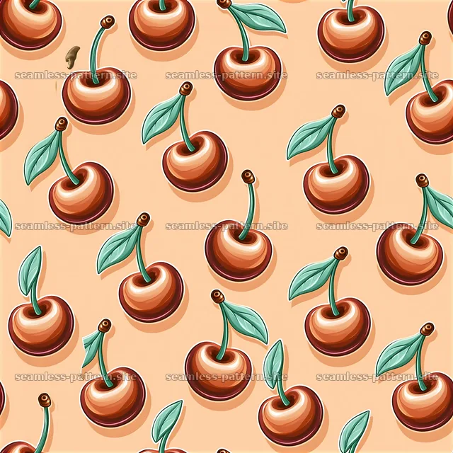 Cute cherry seamless pattern with brown cherries on a light background — seamless tileable pattern