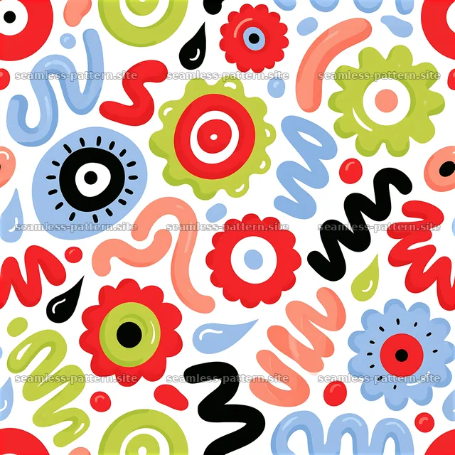 Funky Playful Abstract Eye and Flower Seamless Pattern — seamless tileable pattern