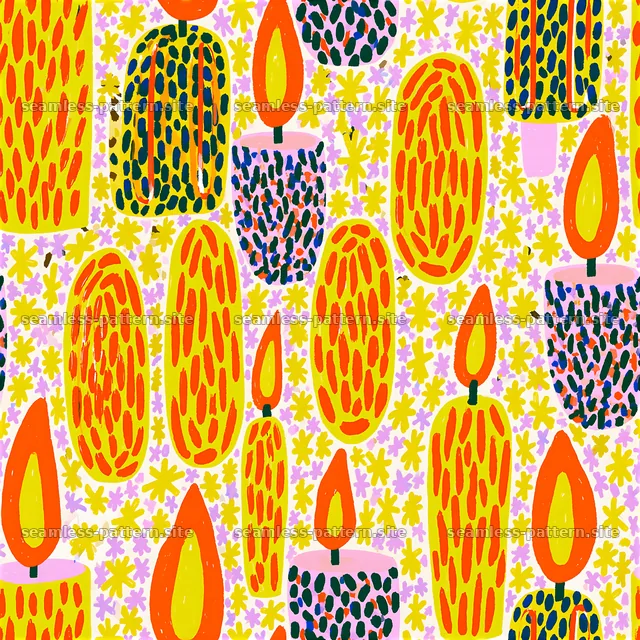 Colorful Candle and Starburst Seamless Pattern — seamless tileable pattern