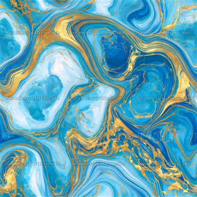Seamless watercolor marble pattern with gold veins on blue background — seamless tileable pattern
