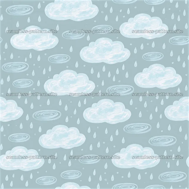 Cute rain cloud seamless pattern with raindrops on a light background — seamless tileable pattern