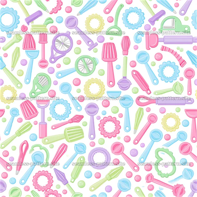 Colorful baking tools seamless pattern with kitchen utensils — seamless tileable pattern