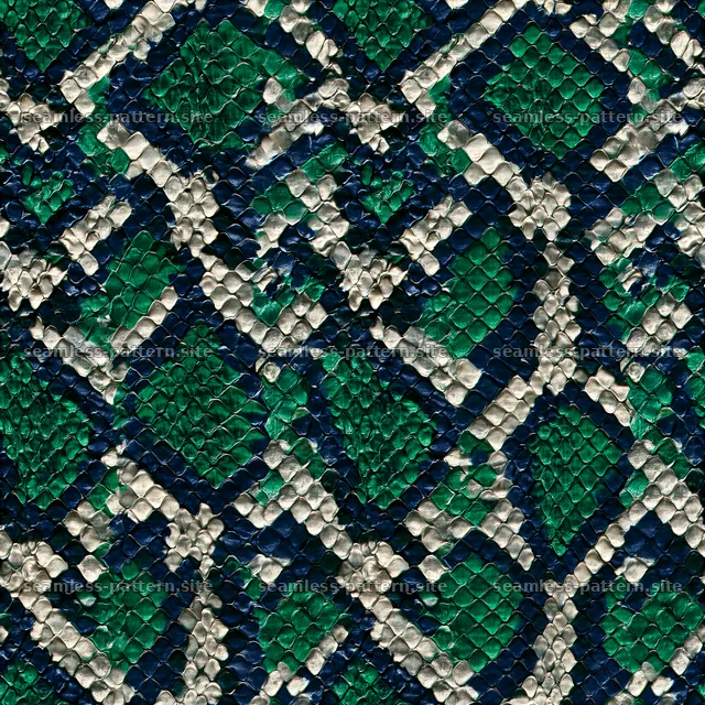 Seamless textile snake skin pattern in green and blue shades — seamless tileable pattern