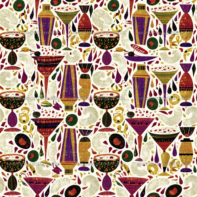 Funky cocktail glass seamless pattern — seamless tileable pattern