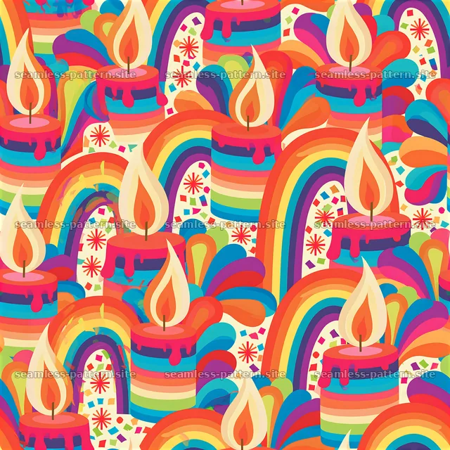 Colorful seamless pattern with candles and rainbows — seamless tileable pattern
