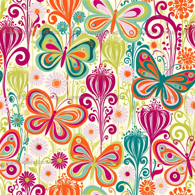 Colorful butterflies and flowers in a seamless pattern design — seamless tileable pattern