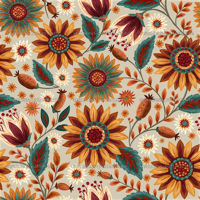 Colorful Folk Floral Seamless Pattern — seamless tileable pattern