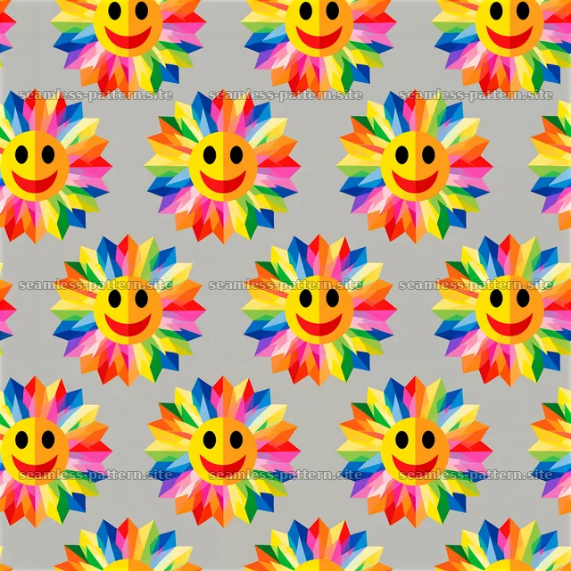 Rainbow Smiley Flower Seamless Pattern — seamless tileable pattern