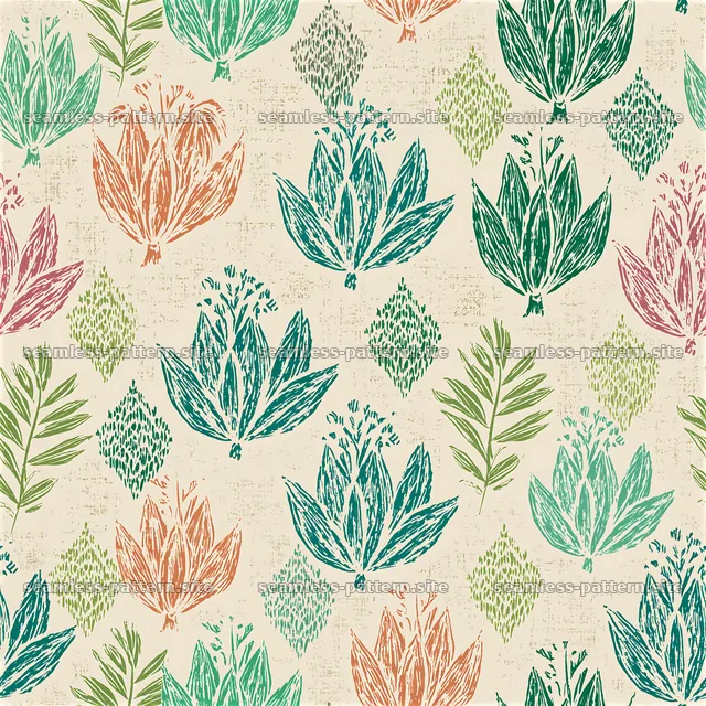 Colorful Botanical Leaf Motif Seamless Pattern — seamless tileable pattern