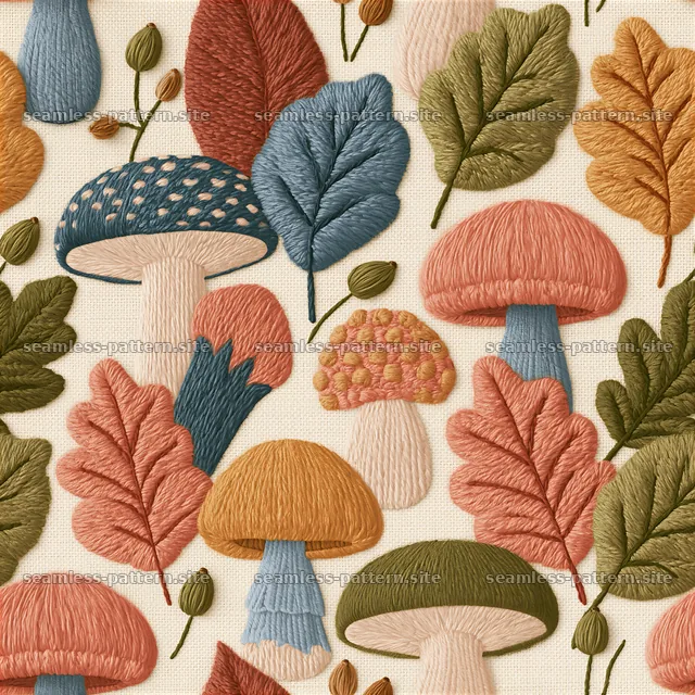 Colorful mushroom seamless pattern with various mushroom designs — seamless tileable pattern