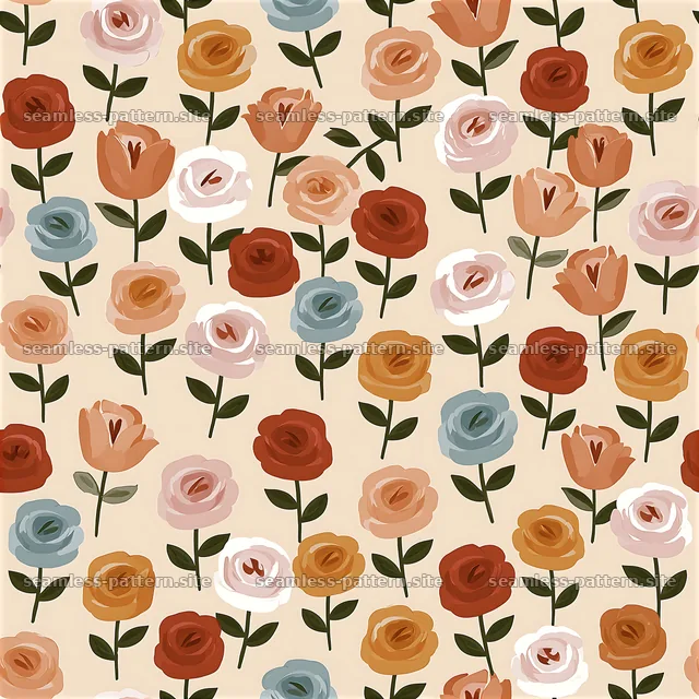 Colorful floral seamless pattern with various rose flowers — seamless tileable pattern