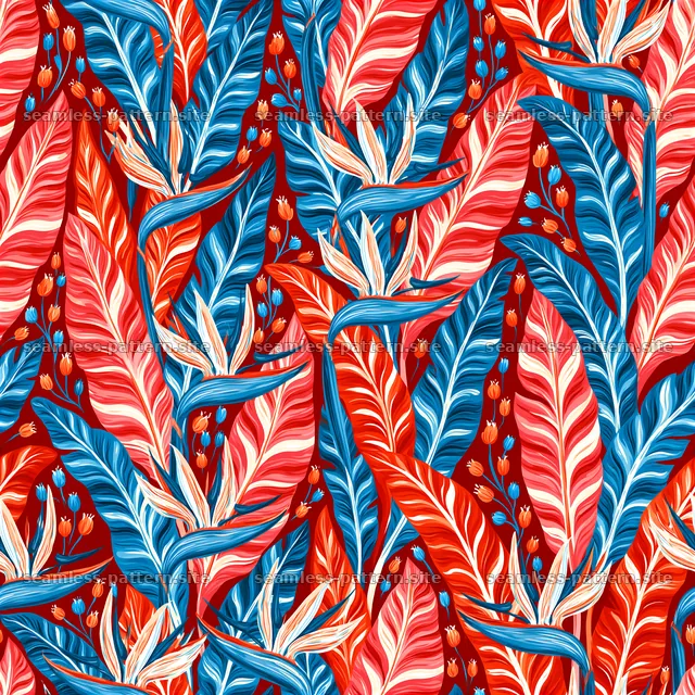 Colorful tropical leaf and flower seamless pattern — seamless tileable pattern
