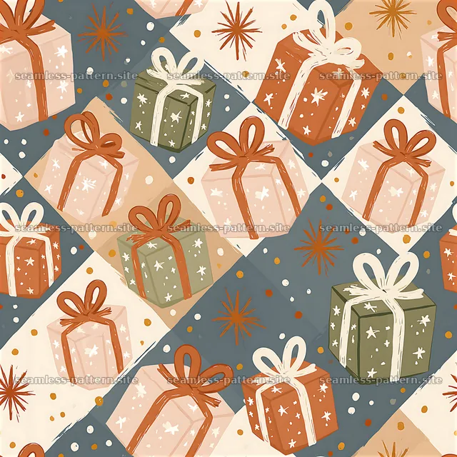 Gift boxes and starbursts seamless pattern — seamless tileable pattern