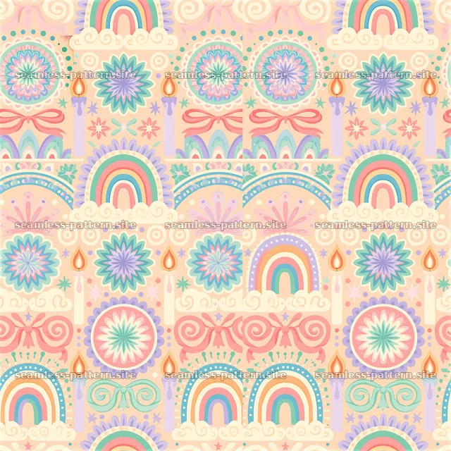 Birthday rainbow pastel seamless pattern for festive occasions — seamless tileable pattern