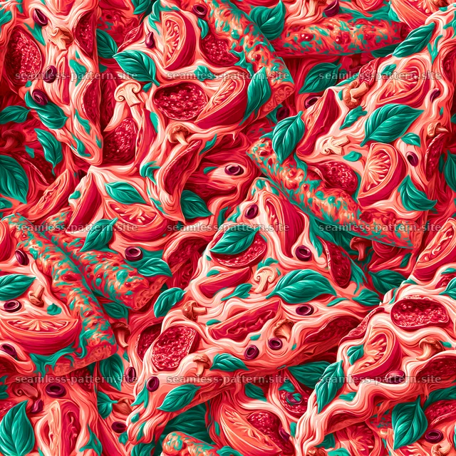 Colorful pizza slices with toppings in a seamless pattern — seamless tileable pattern
