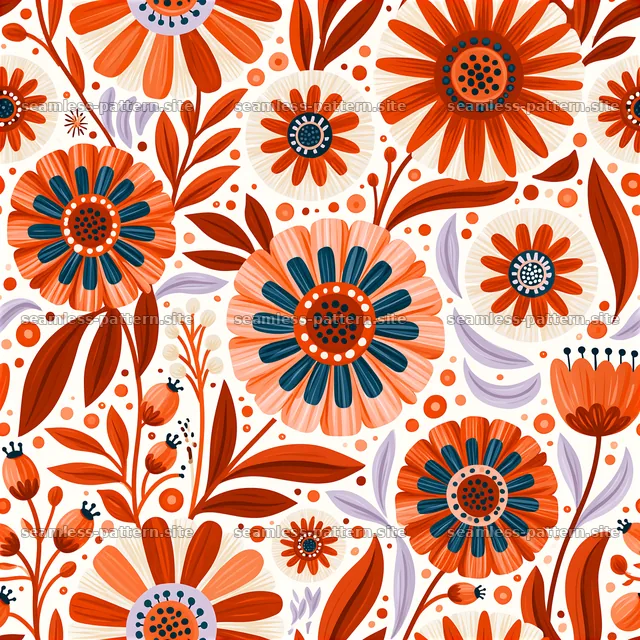 Floral design with colorful flowers and leaves in a seamless pattern — seamless tileable pattern