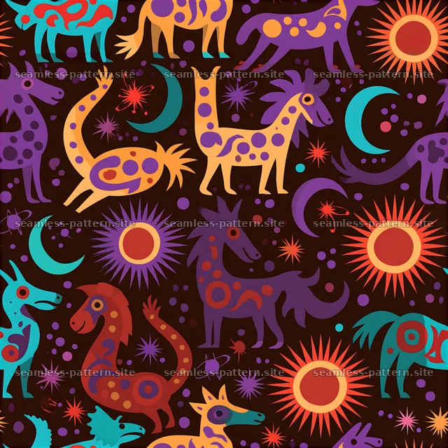 Colorful astrology animal and celestial seamless pattern — seamless tileable pattern