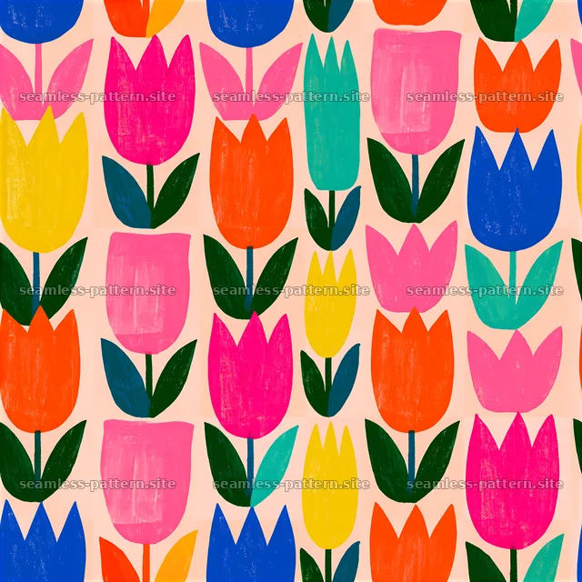 Colorful Tulip Floral Seamless Pattern — seamless tileable pattern
