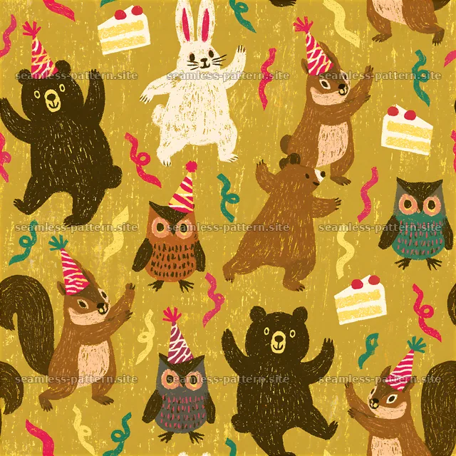 Birthday Woodland Animals Seamless Pattern — seamless tileable pattern