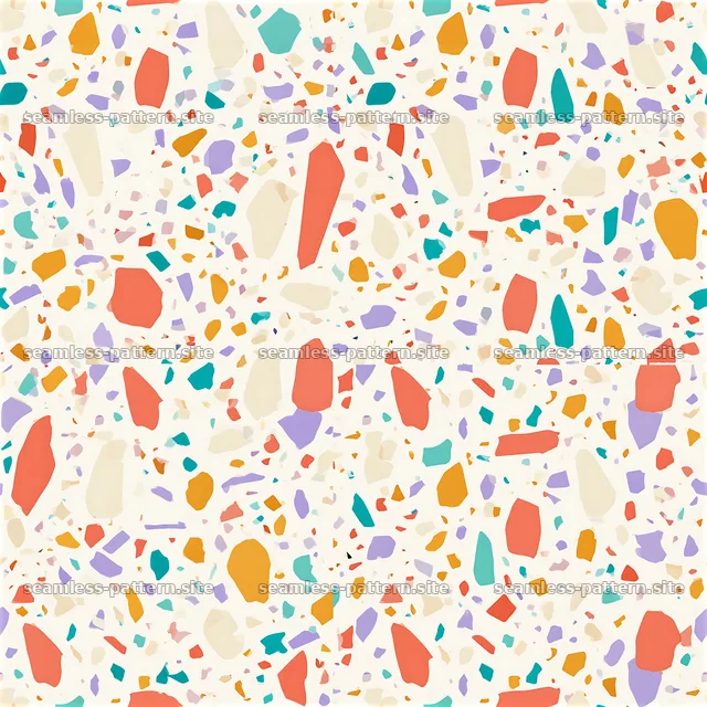 Colorful terrazzo pattern with diverse shapes and vibrant colors — seamless tileable pattern